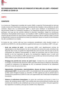 Recommandations d'UNI aux syndicats pour inclure les préoccupations LGBTI+ pendant et après la pandémie du COVID-19